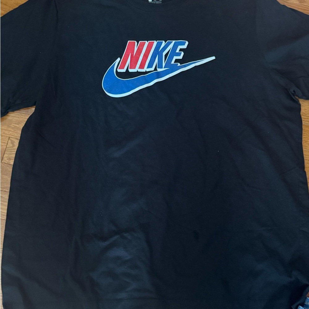 Nike Men's Black Tee with Red and Blue Logo